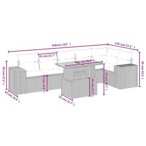 Vrtna garnitura - 7-dijelni set vrtnih sofa od poliratana s jastucima crni - Crna i krem 3x srednja + 3x kutna + stol 1 Cijena
