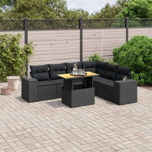 Vrtna garnitura - 7-dijelni set vrtnih sofa od poliratana s jastucima crni - Crna 3x kutna + 3x srednja + stol 1 Cijena
