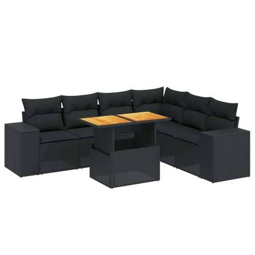 Vrtna garnitura - 7-dijelni set vrtnih sofa od poliratana s jastucima crni - Crna 3x kutna + 3x srednja + stol 1 Cijena