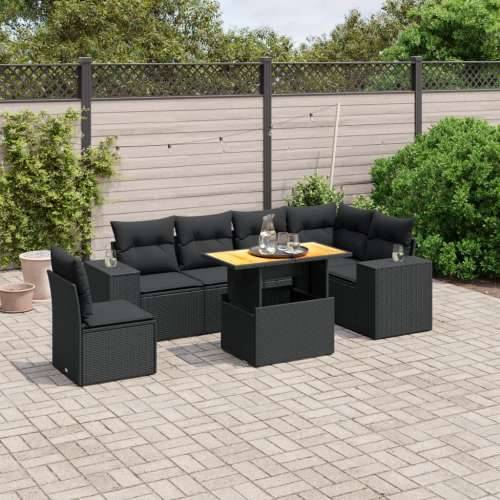 Vrtna garnitura - 7-dijelni set vrtnih sofa od poliratana s jastucima crni - Crna stol + 3x kutna + 3x srednja 1 Cijena