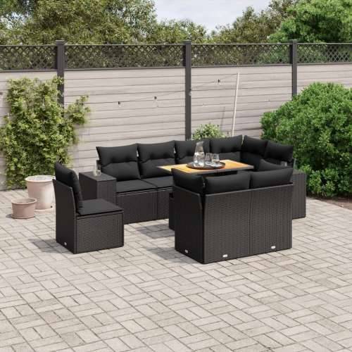 Vrtna garnitura - 9-dijelni set vrtnih sofa s jastucima crni od poliratana - Crna 3x srednja + 5x kutna + stol 1 Cijena