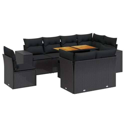 Vrtna garnitura - 9-dijelni set vrtnih sofa s jastucima crni od poliratana - Crna 3x srednja + 5x kutna + stol 1 Cijena