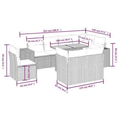 Vrtna garnitura - 9-dijelni set vrtnih sofa s jastucima crni od poliratana - Crna 3x srednja + 5x kutna + stol 1 Cijena