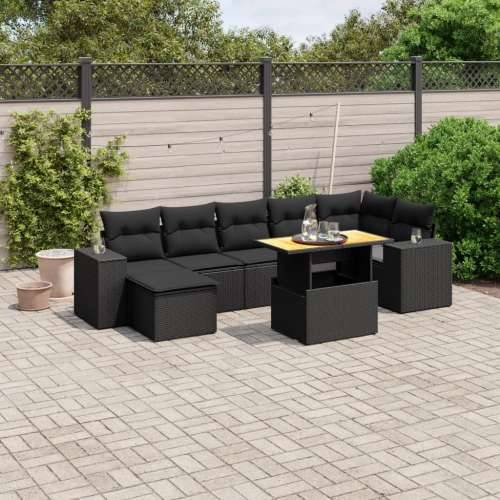 Vrtna garnitura - 8-dijelni set vrtnih sofa od poliratana s jastucima crni - Crna 3x srednja + 3x kutna + stol + tabure 1 Cijena