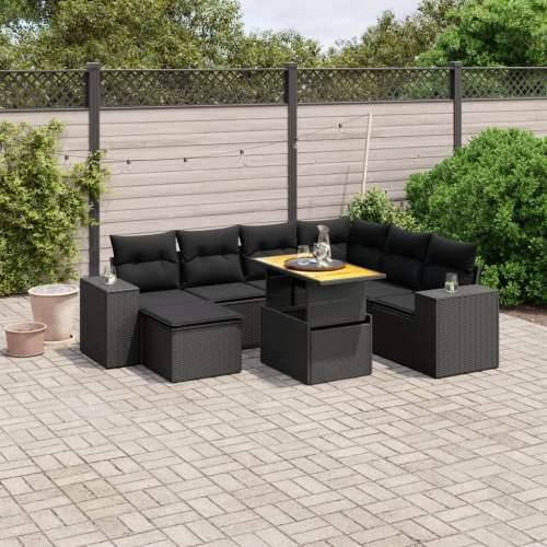 Vrtna garnitura - 8-dijelni set vrtnih sofa od poliratana s jastucima crni - Crna 3x kutna + 3x srednja + stol + tabure 1 Cijena