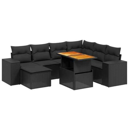 Vrtna garnitura - 8-dijelni set vrtnih sofa od poliratana s jastucima crni - Crna 3x kutna + 3x srednja + stol + tabure 1 Cijena