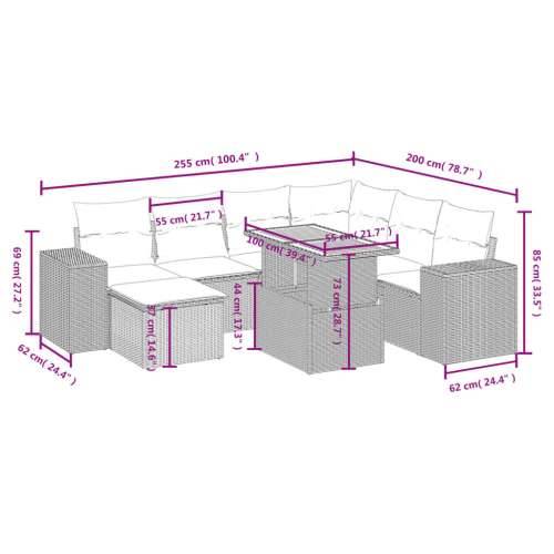 Vrtna garnitura - 8-dijelni set vrtnih sofa od poliratana s jastucima crni - Crna 3x kutna + 3x srednja + stol + tabure 1 Cijena