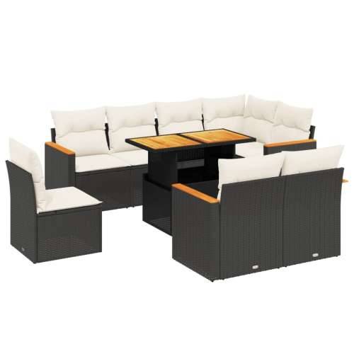 Vrtna garnitura - 9-dijelni set vrtnih sofa s jastucima crni od poliratana - Crna i krem bez spremišta 1 Cijena