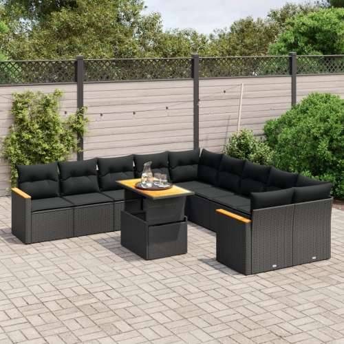 Vrtna garnitura - 11-dijelni set vrtnih sofa od poliratana s jastucima crni - Crna 1 Cijena