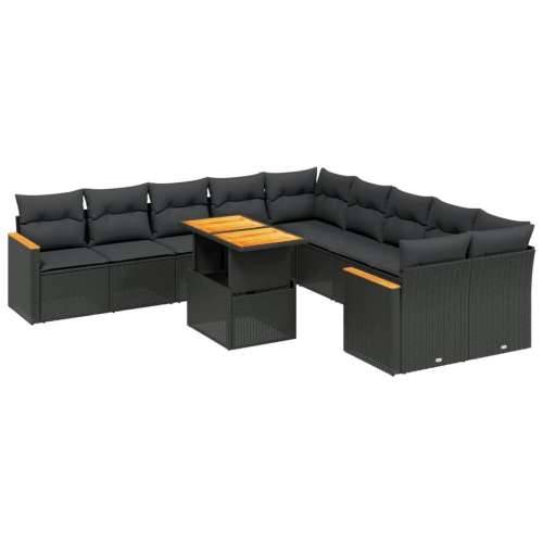 Vrtna garnitura - 11-dijelni set vrtnih sofa od poliratana s jastucima crni - Crna 1 Cijena