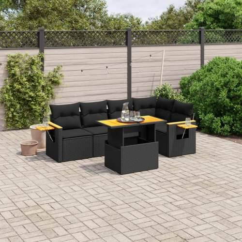 Vrtna garnitura - 6-dijelni set vrtnih sofa s jastucima crni od poliratana - Crna bez spremišta 1 Cijena