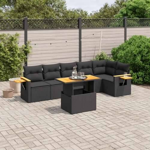 Vrtna garnitura - 7-dijelni set vrtnih sofa od poliratana s jastucima crni - Crna 1 Cijena