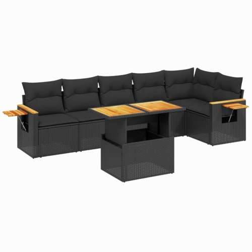 Vrtna garnitura - 7-dijelni set vrtnih sofa od poliratana s jastucima crni - Crna 1 Cijena