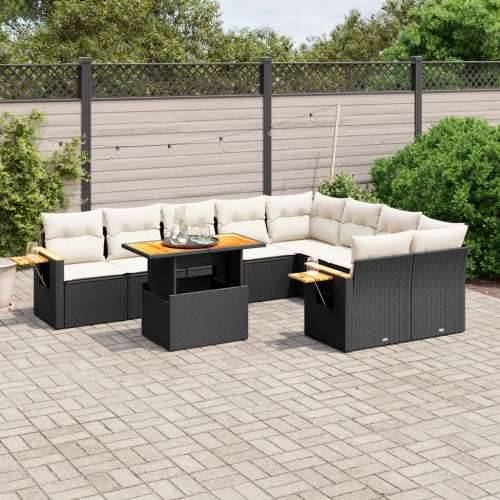 Vrtna garnitura - 10-dijelni set vrtnih sofa s jastucima crni od poliratana - Crna i krem 1 Cijena