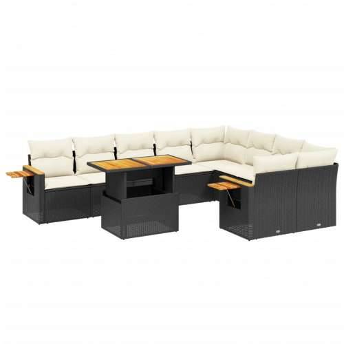 Vrtna garnitura - 10-dijelni set vrtnih sofa s jastucima crni od poliratana - Crna i krem 1 Cijena