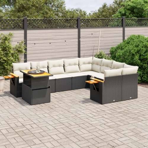 Vrtna garnitura - 10-dijelni set vrtnih sofa s jastucima crni od poliratana - Crna i krem 1 Cijena