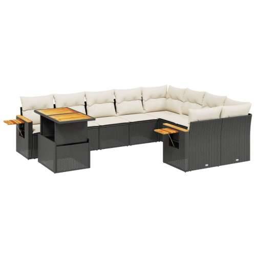Vrtna garnitura - 10-dijelni set vrtnih sofa s jastucima crni od poliratana - Crna i krem 1 Cijena