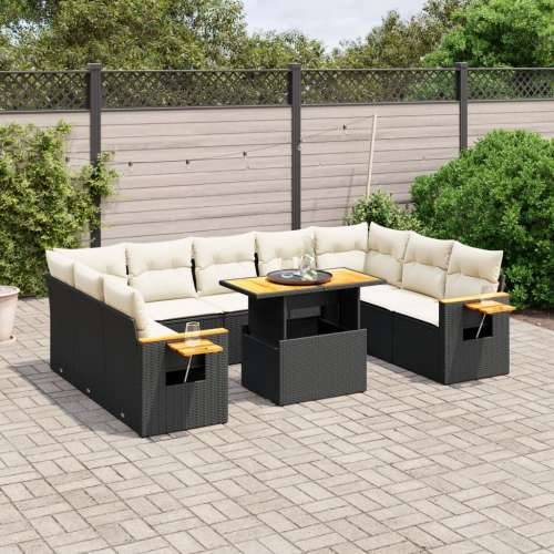Vrtna garnitura - 11-dijelni set vrtnih sofa od poliratana s jastucima crni - Crna i krem 1 Cijena
