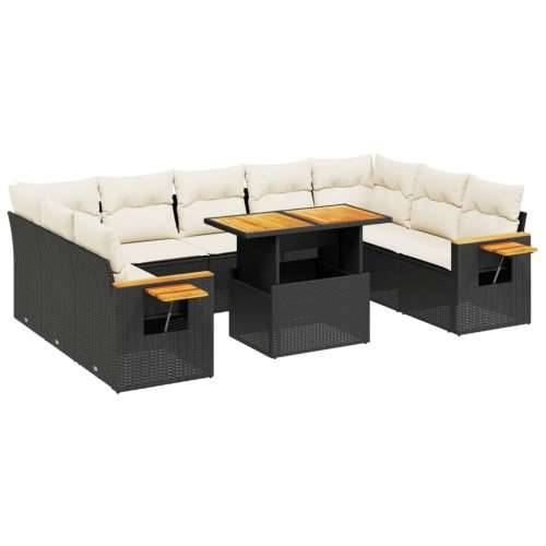 Vrtna garnitura - 11-dijelni set vrtnih sofa od poliratana s jastucima crni - Crna i krem 1 Cijena