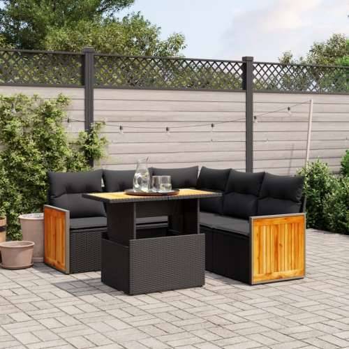 Vrtna garnitura - 6-dijelni set vrtnih sofa s jastucima crni od poliratana - Crna 1 Cijena