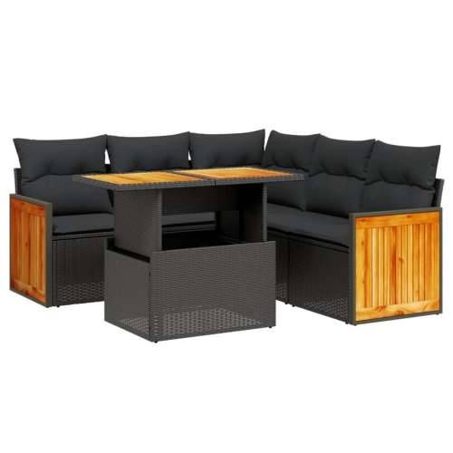 Vrtna garnitura - 6-dijelni set vrtnih sofa s jastucima crni od poliratana - Crna 1 Cijena