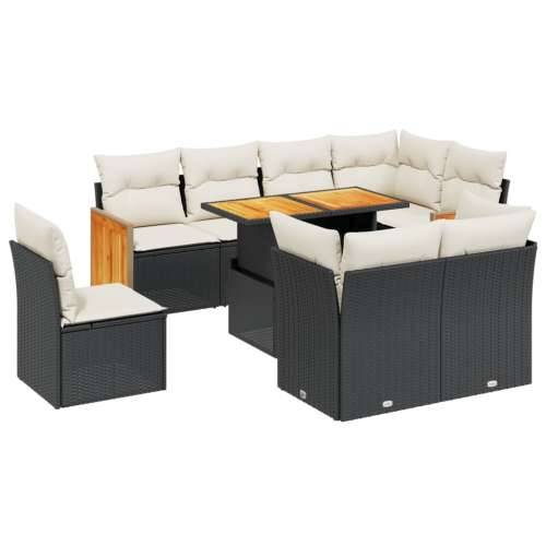 Vrtna garnitura - 9-dijelni set vrtnih sofa s jastucima crni od poliratana - Crna i krem bez spremišta 1 Cijena