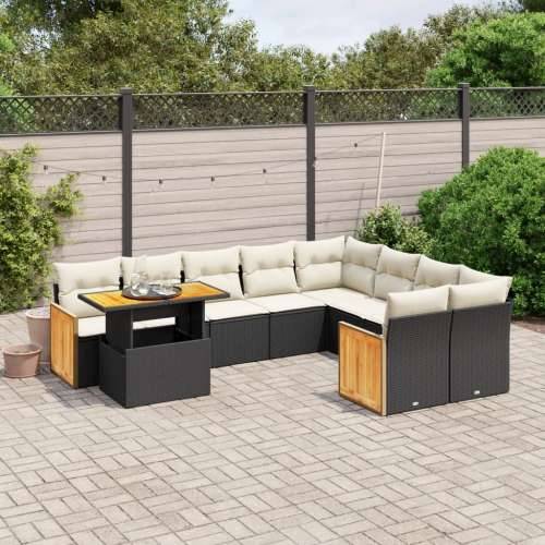 Vrtna garnitura - 10-dijelni set vrtnih sofa s jastucima crni od poliratana - Crna i krem 1 Cijena
