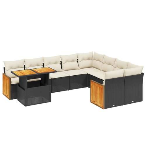 Vrtna garnitura - 10-dijelni set vrtnih sofa s jastucima crni od poliratana - Crna i krem 1 Cijena