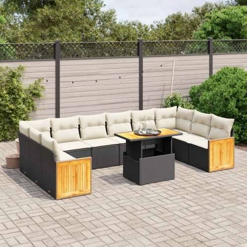 Vrtna garnitura - 11-dijelni set vrtnih sofa od poliratana s jastucima crni - Crna i krem 1 Cijena
