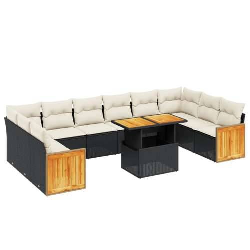 Vrtna garnitura - 11-dijelni set vrtnih sofa od poliratana s jastucima crni - Crna i krem 1 Cijena