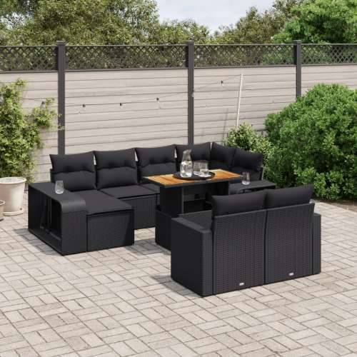 Vrtna garnitura - 11-dijelni set vrtnih sofa od poliratana s jastucima crni - Crna boja drva 1 Cijena