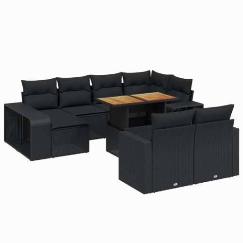 Vrtna garnitura - 11-dijelni set vrtnih sofa od poliratana s jastucima crni - Crna boja drva 1 Cijena