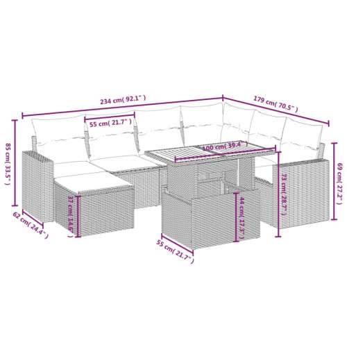 Vrtna garnitura - 8-dijelni set vrtnih sofa od poliratana s jastucima crni - Crna 3x srednja+ 3x kutna + stol + tabure 7 Cijena