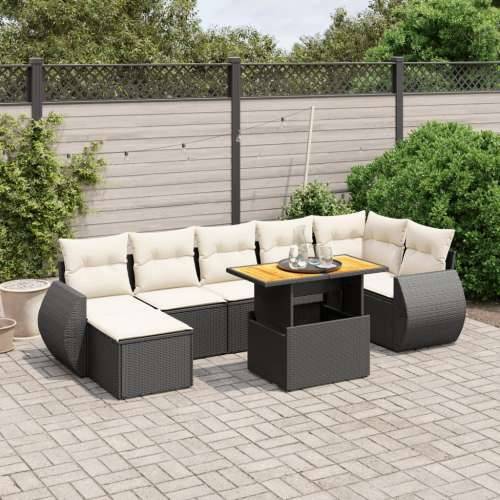 Vrtna garnitura - 8-dijelni set vrtnih sofa od poliratana s jastucima crni - Crna i krem 3x srednja + 3x kutna + tabure + stol 1 Cijena