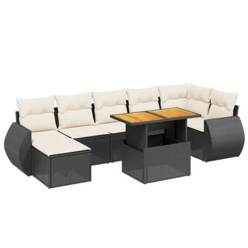 Vrtna garnitura - 8-dijelni set vrtnih sofa od poliratana s jastucima crni - Crna i krem 3x srednja + 3x kutna + tabure + stol 1 Cijena