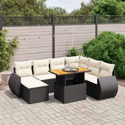 Vrtna garnitura - 8-dijelni set vrtnih sofa od poliratana s jastucima crni - Crna i krem 3x kutna + 3x srednja + tabure + stol 1 Cijena