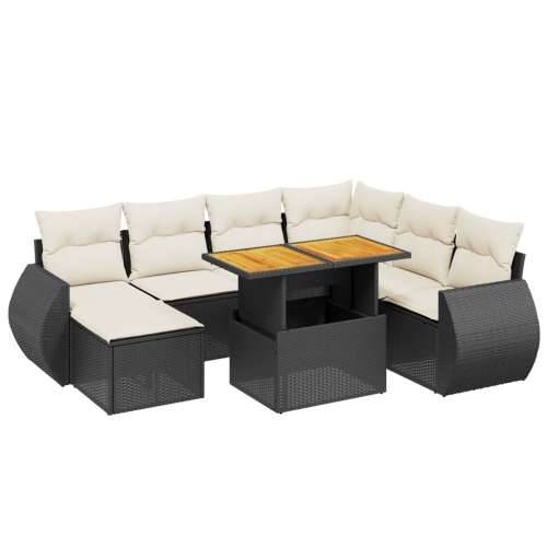 Vrtna garnitura - 8-dijelni set vrtnih sofa od poliratana s jastucima crni - Crna i krem 3x kutna + 3x srednja + tabure + stol 1 Cijena
