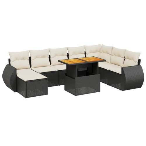 Vrtna garnitura - 9-dijelni set vrtnih sofa s jastucima crni od poliratana - Crna i krem bez spremišta 1 Cijena