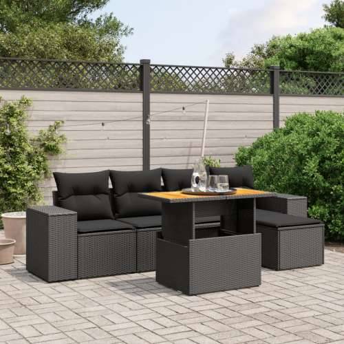 Vrtna garnitura - 6-dijelni set vrtnih sofa s jastucima crni od poliratana - Crna bez spremišta 1 Cijena