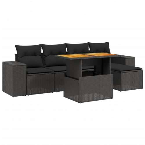 Vrtna garnitura - 6-dijelni set vrtnih sofa s jastucima crni od poliratana - Crna bez spremišta 1 Cijena