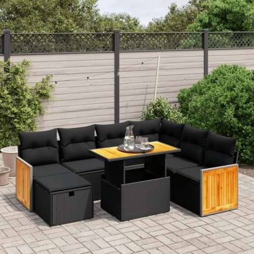 Vrtna garnitura - 8-dijelni set vrtnih sofa od poliratana s jastucima crni - Crna 1 Cijena