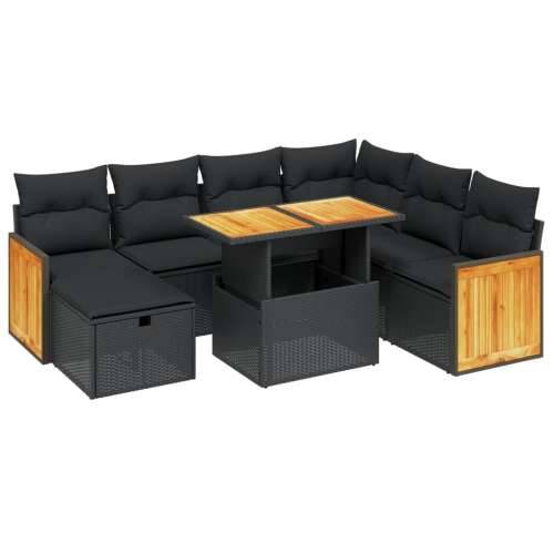 Vrtna garnitura - 8-dijelni set vrtnih sofa od poliratana s jastucima crni - Crna 1 Cijena