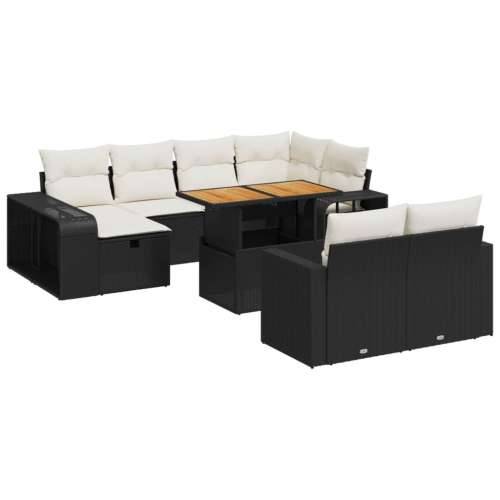 Vrtna garnitura - 11-dijelni set vrtnih sofa od poliratana s jastucima crni - Crna i krem boja drva 1 Cijena