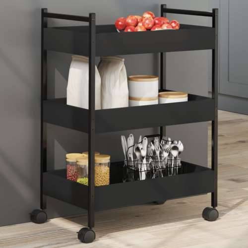 Kuhinjska kolica crna 50 x 30 x 70 cm od konstruiranog drva - Crna Cijena