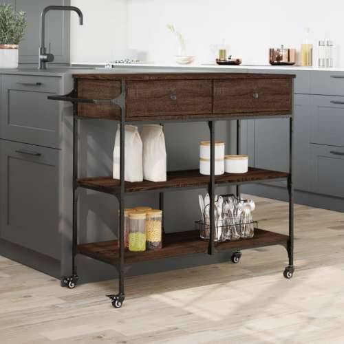 Kuhinjska kolica boja hrasta 105 x 42 x 95 cm konstruirano drvo - Smeđi hrast Cijena