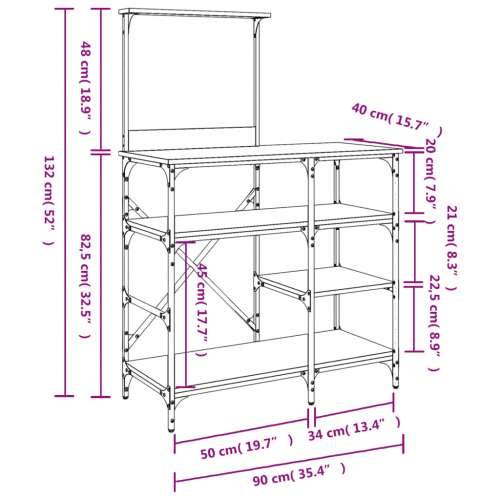 Pekarski stalak siva boja hrasta 90x40x132 cm od drva i metala - Sivi hrast sonoma Cijena