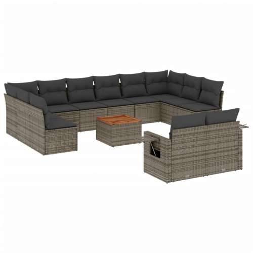Vrtna garnitura - 13-dijelni set vrtnih sofa od poliratana s jastucima sivi - Siva 1 Cijena