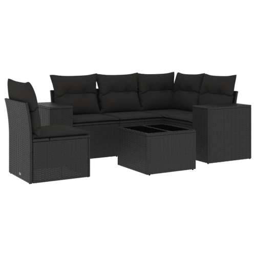 Vrtna garnitura - 6-dijelni set vrtnih sofa s jastucima crni od poliratana - Crna Sa stolom 1 Cijena
