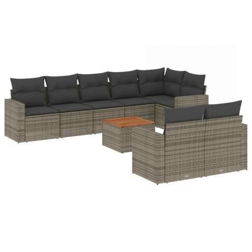 Vrtna garnitura - 9-dijelni set vrtnih sofa od poliratana s jastucima sivi - siva i tamnosiva kutna + 3x srednja + stol 1 Cijena