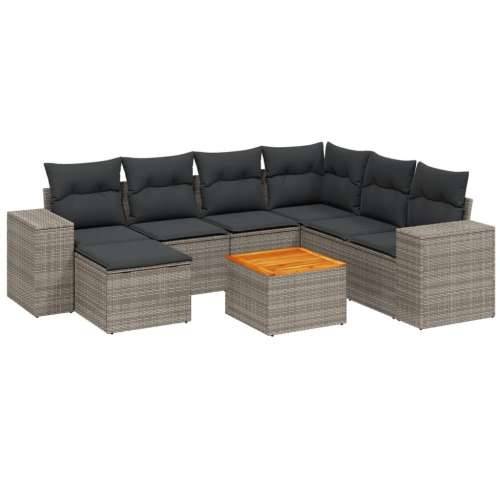 Vrtna garnitura - 8-dijelni set vrtnih sofa od poliratana s jastucima sivi - siva i tamnosiva 3x srednja + kutna + tabure + stol Cijena